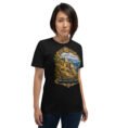 Black Kohgiluyeh and Boyer-Ahmad unisex t-shirt, front view with Tang-e Balqis gorge and Mount Dena design