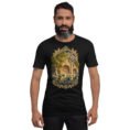 Black Kermanshah unisex t-shirt, front view with Taq-e Bostan Sasanian rock reliefs design