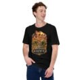 Black Kerman unisex t-shirt, front view with Arg-e Bam citadel and desert palm groves design