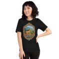 Black Golestan unisex t-shirt, front view with Sasanian Great Wall of Gorgan design