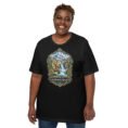 Black Chaharmahal and Bakhtiari unisex t-shirt, front view with Zard-Kuh and the Koohrang waterfall design