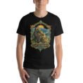 Black East Azerbaijan unisex t-shirt, front view with Babak Castle and the Arasbaran valleys design