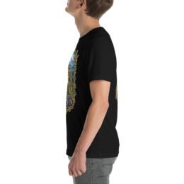 unisex-staple-t-shirt-black-left-6acbdc13875c7.jpg Black Qazvin unisex t-shirt, with Alamut Castle on its rocky Alborz cliff design