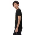 Black Ardabil unisex t-shirt, with ancient Shahr-e Yeri stone figures and Mount Sabalan design