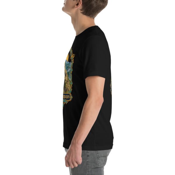 Black East Azerbaijan unisex t-shirt, with Babak Castle and the Arasbaran valleys design