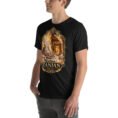 Black Zanjan unisex t-shirt, front view with Chehrabad salt mine and salt crystals design
