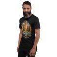 Black Yazd unisex t-shirt, front view with Narin Castle of Meybod and a traditional dovecote design