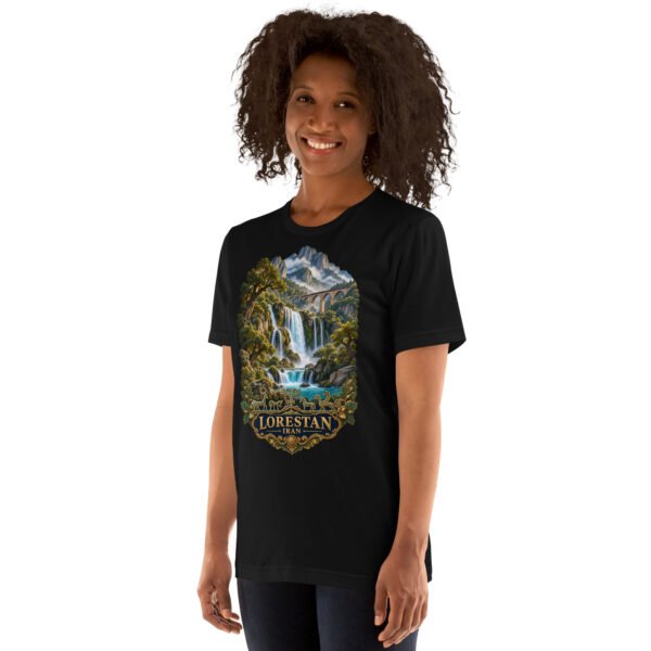 Black Lorestan unisex t-shirt, front view with Falak-ol-Aflak Castle in Khorramabad design
