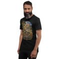 Black Kurdistan unisex t-shirt, front view with Ziwiye fortress and golden Mannaean motifs design