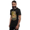 Black Kermanshah unisex t-shirt, front view with Taq-e Bostan Sasanian rock reliefs design