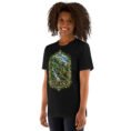 Black Gilan unisex t-shirt, front view with Rudkhan Castle in the Hyrcanian forest design