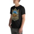 Black West Azerbaijan unisex t-shirt, front view with Lake Urmia and the ancient Hasanlu mound design