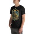 Black East Azerbaijan unisex t-shirt, front view with Babak Castle and the Arasbaran valleys design