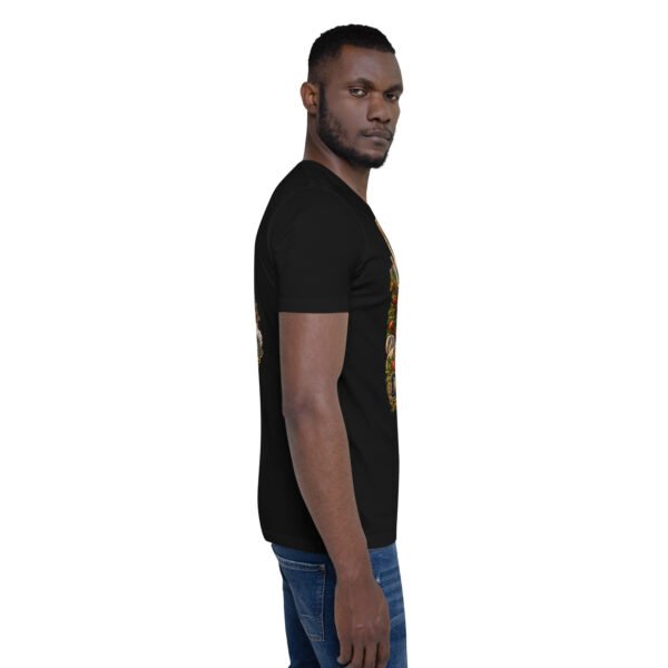 Black Markazi unisex t-shirt, with ancient columns of Khorheh design