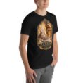 Black Zanjan unisex t-shirt, front view with Chehrabad salt mine and salt crystals design