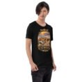 Black Semnan unisex t-shirt, front view with Qasr-e Bahram caravanserai in the Dasht-e Kavir design