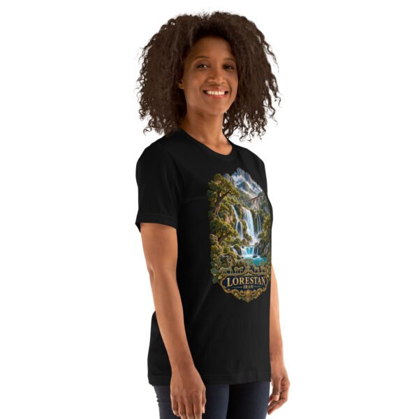 Black Lorestan unisex t-shirt, front view with Falak-ol-Aflak Castle in Khorramabad design
