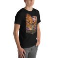 Black South Khorasan unisex t-shirt, front view with historic citadel of Birjand design