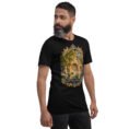 Black Kermanshah unisex t-shirt, front view with Taq-e Bostan Sasanian rock reliefs design