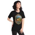 Black Golestan unisex t-shirt, front view with Sasanian Great Wall of Gorgan design
