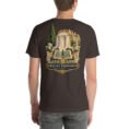 Brown Khorasan Razavi unisex t-shirt, back view with Kalat-e Naderi and the Hezar Masjed mountains design