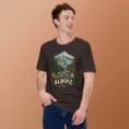 Brown Alborz unisex t-shirt, front view with Chalus Road winding through the Alborz Mountains design