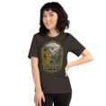 Brown Mazandaran unisex t-shirt, front view with terraced springs of Badab-e Surt in the Hyrcanian forest design