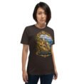 Brown Kohgiluyeh and Boyer-Ahmad unisex t-shirt, front view with Tang-e Balqis gorge and Mount Dena design