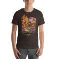 Brown South Khorasan unisex t-shirt, front view with historic citadel of Birjand design