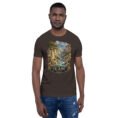 Brown Ilam unisex t-shirt, front view with Razianeh Gorge in the Zagros Mountains design