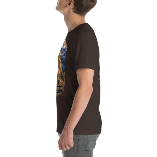 Brown Khorasan Razavi unisex t-shirt, with Tomb of Ferdowsi in ancient Tus design