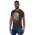Brown Sistan and Baluchestan unisex t-shirt, front view with Shahr-e Sukhteh, the Burnt City design