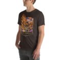 Brown South Khorasan unisex t-shirt, front view with historic citadel of Birjand design