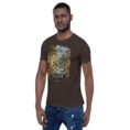 Brown Ilam unisex t-shirt, front view with Razianeh Gorge in the Zagros Mountains design