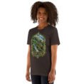 Brown Gilan unisex t-shirt, front view with Rudkhan Castle in the Hyrcanian forest design