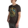 Brown East Azerbaijan unisex t-shirt, front view with Babak Castle and the Arasbaran valleys design