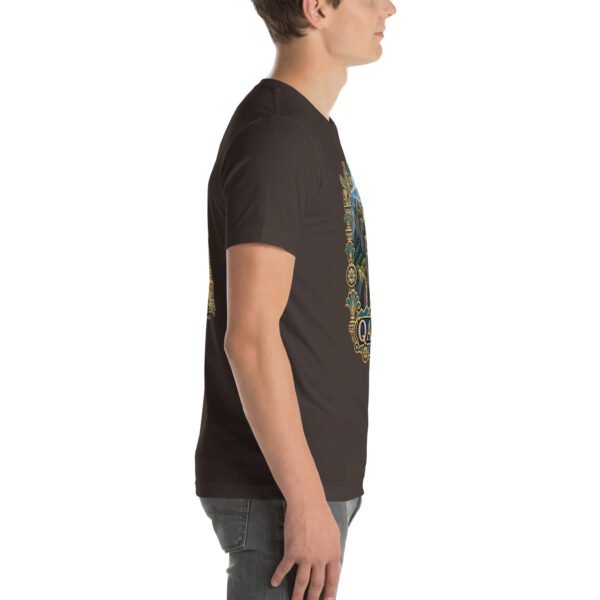 Brown Qazvin unisex t-shirt, with Alamut Castle on its rocky Alborz cliff design