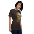 Brown Kohgiluyeh and Boyer-Ahmad unisex t-shirt, front view with Tang-e Balqis gorge and Mount Dena design