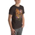 Brown South Khorasan unisex t-shirt, front view with historic citadel of Birjand design