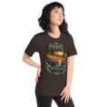 Brown Isfahan unisex t-shirt, front view with Naqsh-e Jahan Square and Ali Qapu Palace design