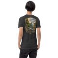 Dark Grey Heather Semnan unisex t-shirt, back view with Abr Forest and the eastern Alborz design