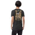 Dark Grey Heather Fars unisex t-shirt, back view with Achaemenid column capital and Persepolis design