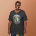 Dark Grey Heather Chaharmahal and Bakhtiari unisex t-shirt, front view with Zard-Kuh and the Koohrang waterfall design