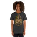 Dark Grey Heather Khuzestan unisex t-shirt, front view with ancient Susa design