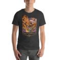 Dark Grey Heather South Khorasan unisex t-shirt, front view with historic citadel of Birjand design