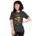 Dark Grey Heather Isfahan unisex t-shirt, front view with Naqsh-e Jahan Square and Ali Qapu Palace design