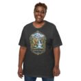 Dark Grey Heather Chaharmahal and Bakhtiari unisex t-shirt, front view with Zard-Kuh and the Koohrang waterfall design