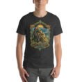 Dark Grey Heather East Azerbaijan unisex t-shirt, front view with Babak Castle and the Arasbaran valleys design