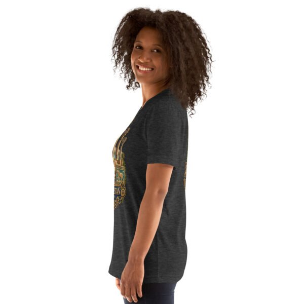 Dark Grey Heather Khuzestan unisex t-shirt, with ancient Susa design
