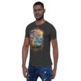 Dark Grey Heather Sistan and Baluchestan unisex t-shirt, front view with Shahr-e Sukhteh, the Burnt City design